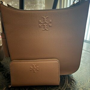 Tory Burch Women's Thea Web Large Shoulder Bag (Moose) with wallet